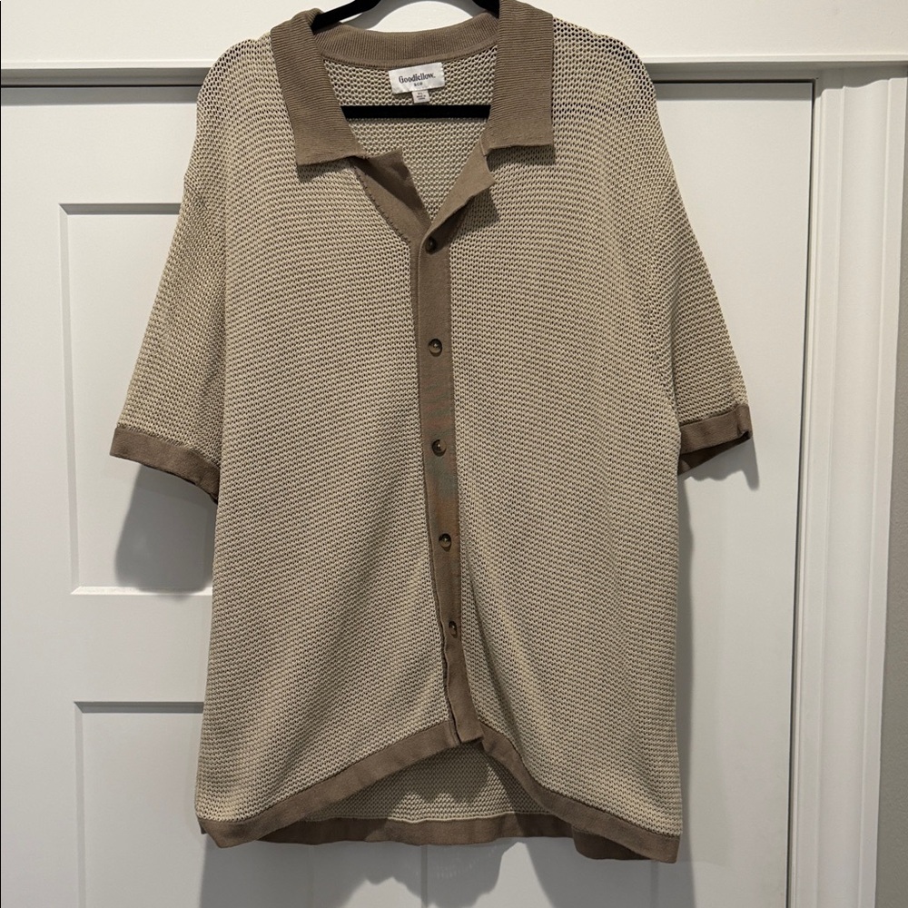 Goodfellow & Co Beige Knit Polo with Brown Trim